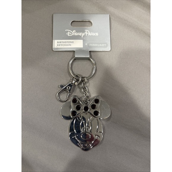 Disney Jewelry - Disney Birthstone February 3D Minnie Mouse Silver Metal Keychain 2" NEW